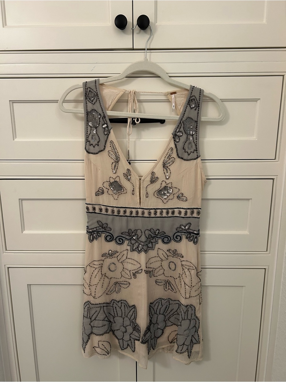 Free People Beige beaded mini a-line dress
